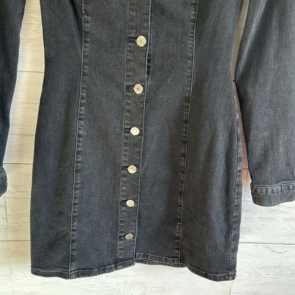 Zara Washed Denim Bottom Up Long Sleeve Mini Dress | SIZE S - Picture 5 of 7